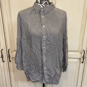 Premise Studio Size 1X Black and White Striped Button Down High Low Blouse